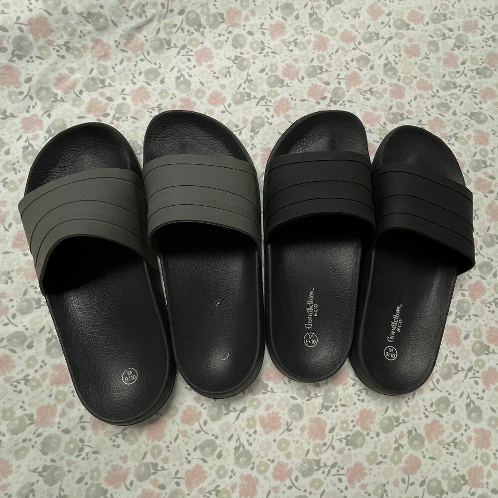 2 Pairs - Men's Slides - Size M 9/10 - Goodfellow & Co (Target) - Gray & Black